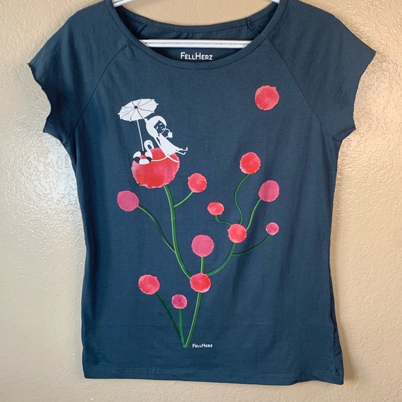 Fellherz Organic Vegan Cotton Sundowner Cap Sleeve Thundercloud Tee Size M NWT - Picture 5 of 9